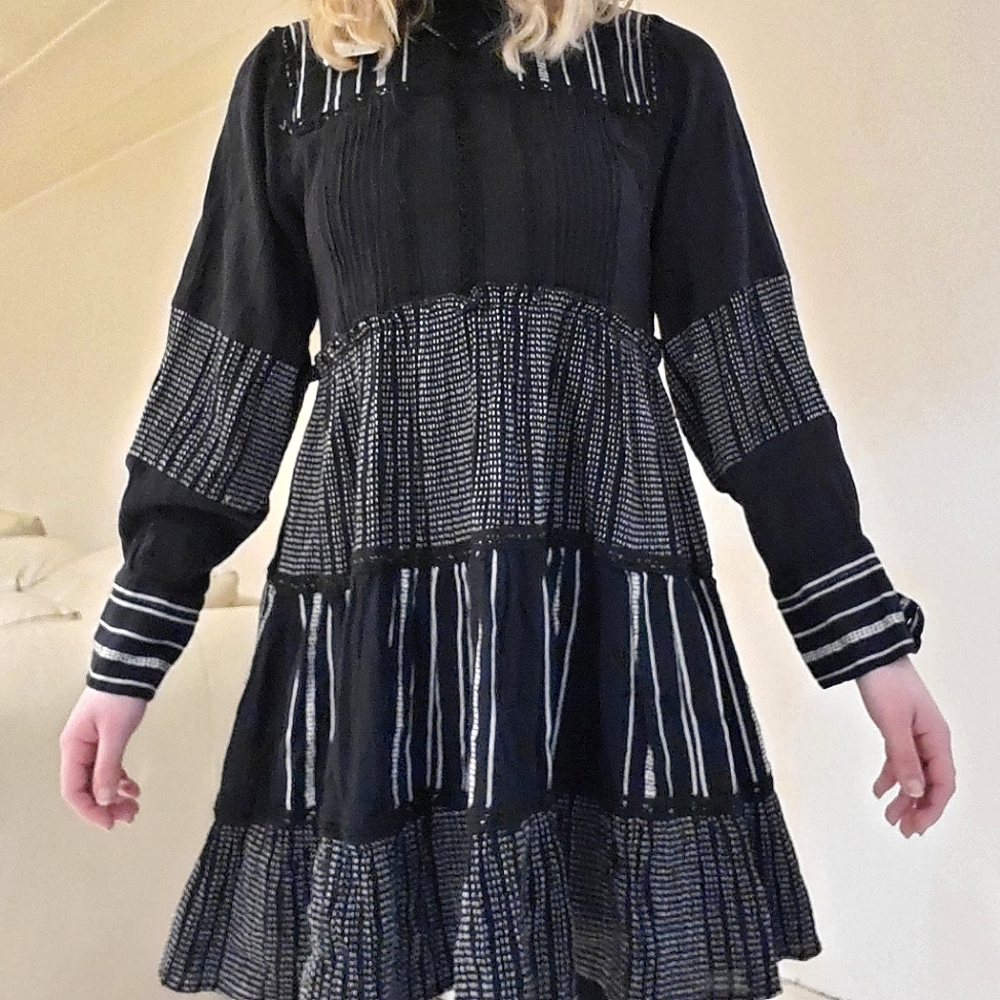 Zara - Long Sleeve Black & White Dress - S